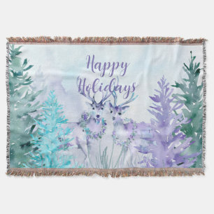 Watercolor Winter Landscape Happy Holidays Throw Blanket