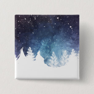Watercolor Winter Landscape Holiday   Pin Button