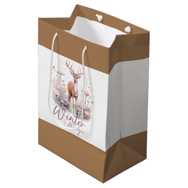 Watercolor Winter Magic Deer  Medium Gift Bag (Front Angled)