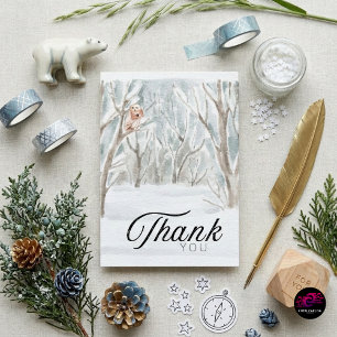 Watercolor Winter Owl Forest Scene Thank You Card