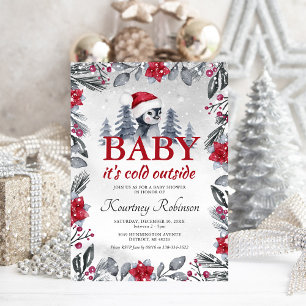 Watercolor Winter Penguin Baby Shower Invitation