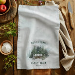 Watercolor Winter Pine Forest Family Cabin Kitchen Towel<br><div class="desc">This personalized family cabin kitchen towel features a rustic watercolor scene with a cabin nestled in the woods,  with snow-covered pine trees.</div>