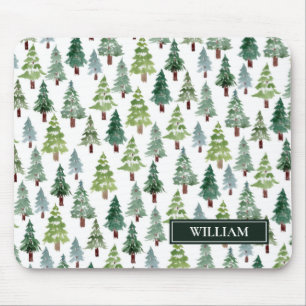Watercolor Winter Pine Forest Personalized Mouse Pad