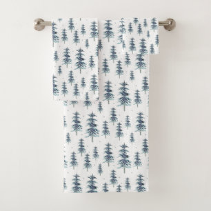 Watercolor Winter Pine Tree Pattern Bath Towel Set