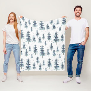 Watercolor Winter Pine Tree Pattern Fleece Blanket