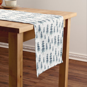 Watercolor Winter Pine Tree Pattern Short Table Runner