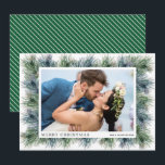 Watercolor Winter Pines Christmas Photo Cards<br><div class="desc">A border of feathery pine branches accent your favorite photo with your names and greeting in chic lettering. Use ANY COLOR for the frame around your photo and any color for the background on the front and back. **ADD more photos or details on the back. Select Matte for heaviest paper...</div>