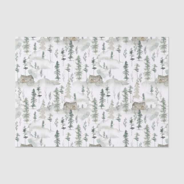 Watercolor Winter Pines Tissue Paper (Front)