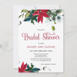 Watercolor Winter Poinsettia Bridal Shower Invitation