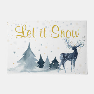 Watercolor Winter Reindeer Scene Door Mat