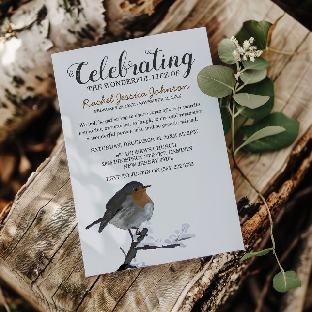 Watercolor Winter Robin | Celebration of Life Invitation (Creator Uploaded)