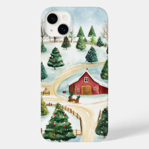 Watercolor Winter Rustic Landscape with Fir Trees Case-Mate iPhone 14 Plus Case