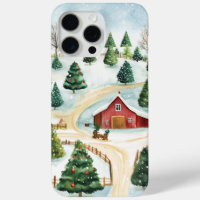 Watercolor Winter Rustic Landscape with Fir Trees