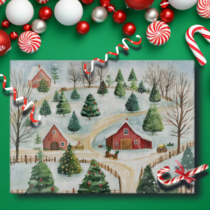 Watercolor Winter Rustic Landscape with Fir Trees Cutting Board