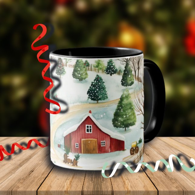 Watercolor Winter Rustic Landscape with Fir Trees Mug (Creator Uploaded)