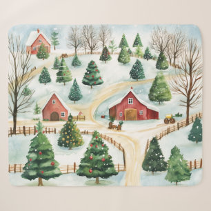 Watercolor Winter Rustic Landscape with Fir Trees Sherpa Blanket
