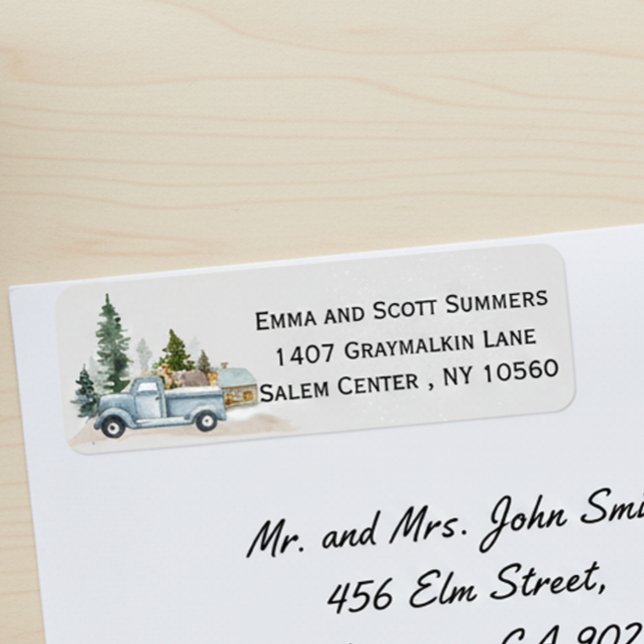 Watercolor Winter Rustic Truck Woodland Adresse (Créateur téléchargé)