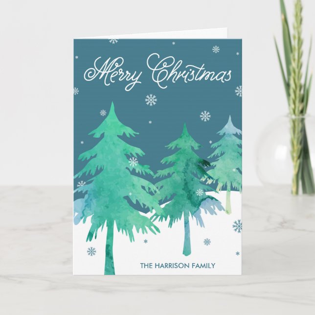 Watercolor Winter Scene Christmas Greeting Cards (Front)
