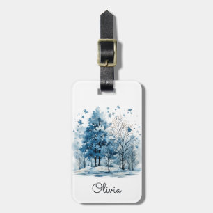 Watercolor winter scene in the forest luggage tag
