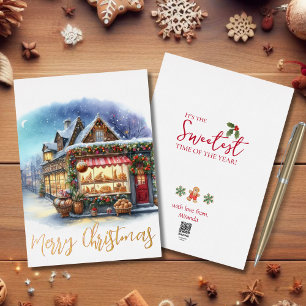 Watercolor Winter Scene Merry Christmas Gold Foil Holiday Card