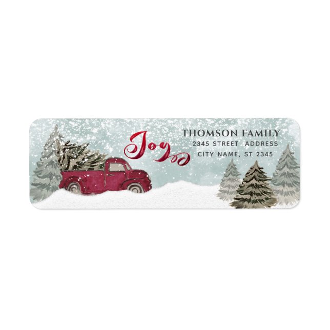 Watercolor Winter scene red truck Joy Holiday  (Front)