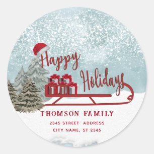 Watercolor Winter scene sledge Holiday Classic Round Sticker