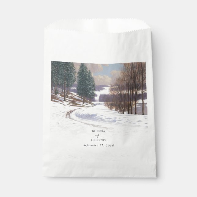 Watercolor Winter Snow Landscape Wedding Favour Bag (Front)