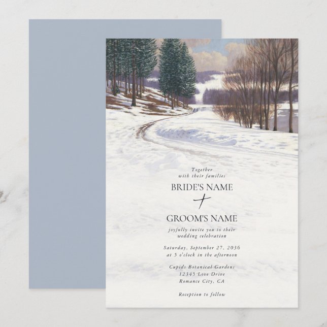 Watercolor Winter Snow Landscape Wedding Invitation (Front/Back)