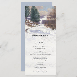 Watercolor Winter Snow Landscape Wedding Menu