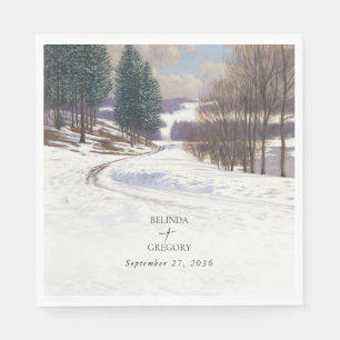 Watercolor Winter Snow Landscape Wedding Napkin