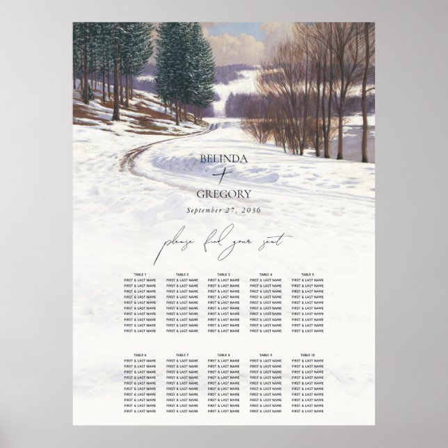 Watercolor Winter Snow Landscape Wedding Poster (Front)