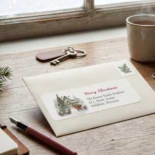 Watercolor Winter Snow Scene Christmas
