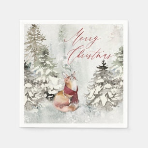 Watercolor Winter Snow Scene with Fox Napkin