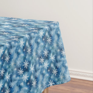 Watercolor winter snowflakes blue background tablecloth