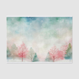 Watercolor Winter Snowing Tree and Sky Pattern Tissue Paper