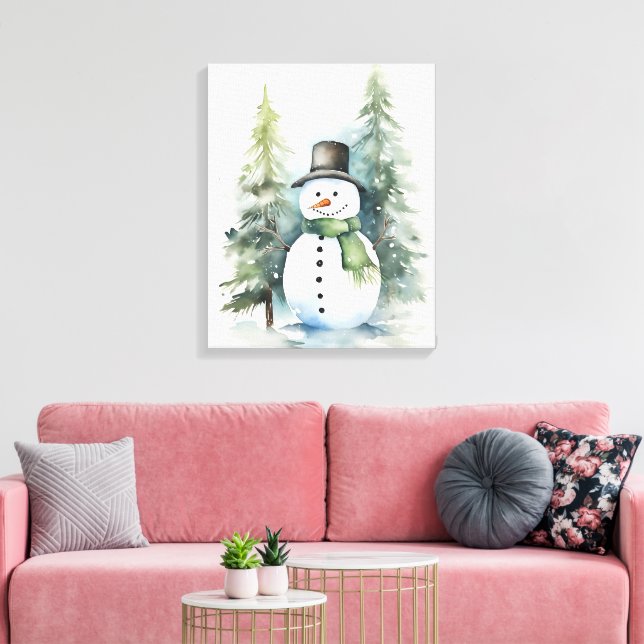 Watercolor Winter Snowman Canvas Print (Insitu(LivingRoom))