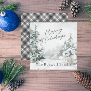 Watercolor Winter Snowy Landscape Personalized Card