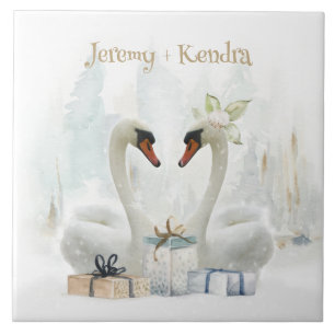 Watercolor Winter Swans Personalized Tile