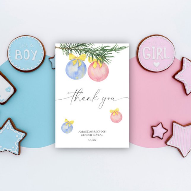 Watercolor Winter Thank you gender reveal Card (Creator Uploaded)