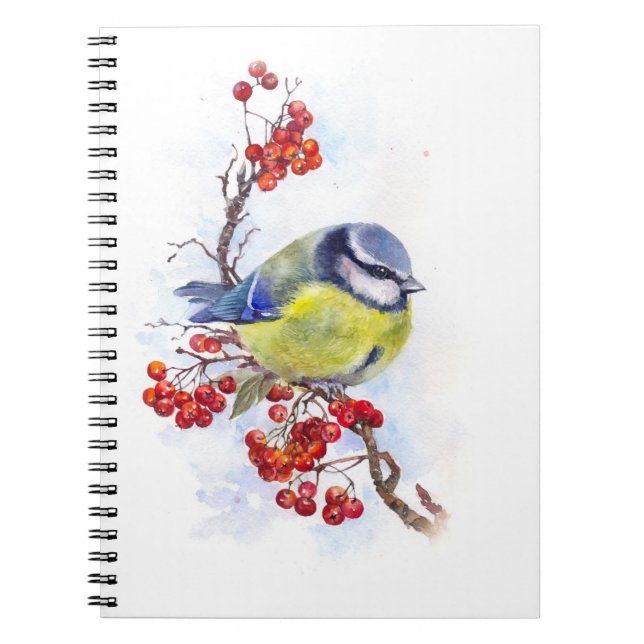 Watercolor winter titmouse bird illustration branc notebook (Front)