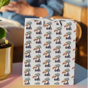 Watercolor Winter Toucan Cute Animal Pattern Large Gift Bag