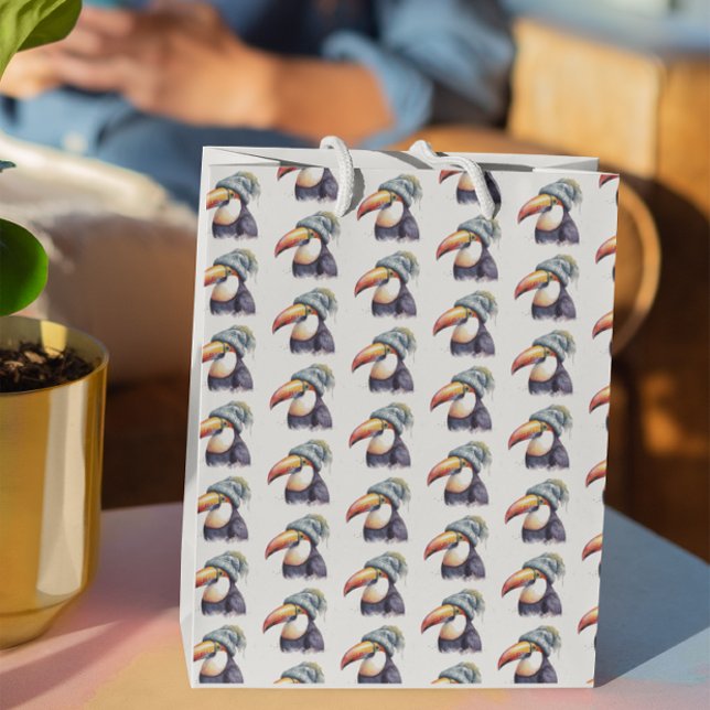 Watercolor Winter Toucan Cute Animal Pattern  Large Gift Bag (Creator Uploaded)