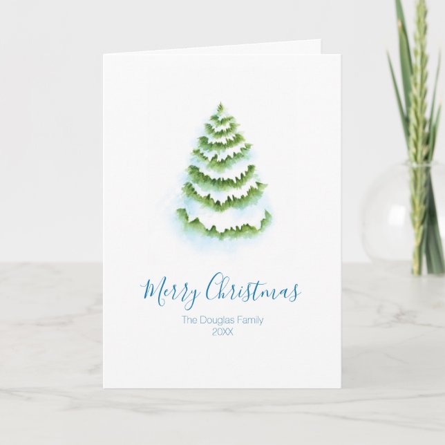 Watercolor Winter Tree  Holiday Card (Front)