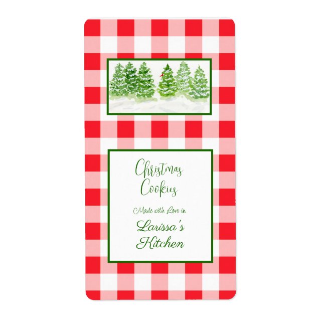 Watercolor Winter Tree Red Check COOKIES with Love (Front)