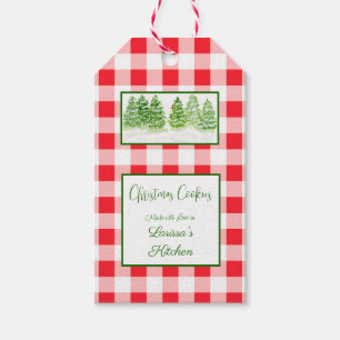 Watercolor Winter Tree Red Check COOKIES with Love Gift Tags
