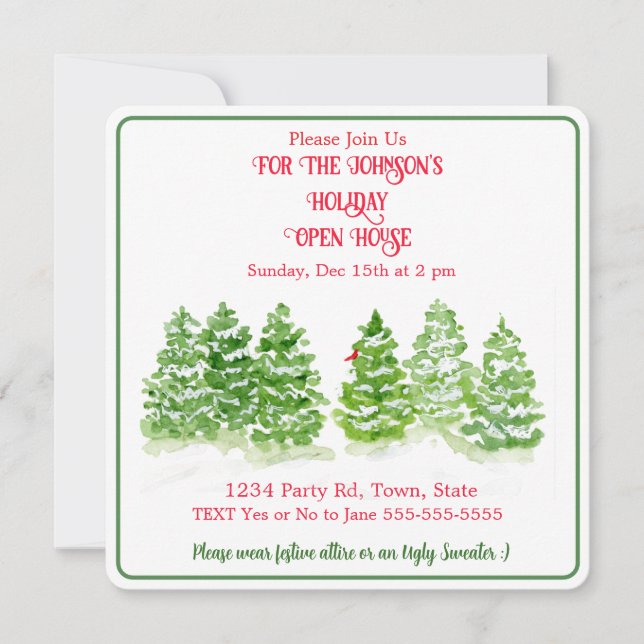 Watercolor Winter Trees PERSONALIZE G Invitation (Front)