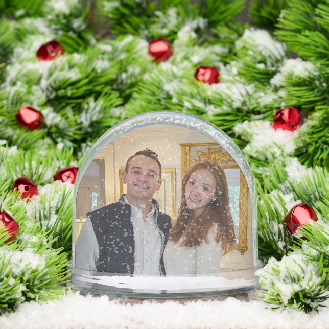 Watercolor Winter Trees Personalize Photo Snowglobe (Christmas)