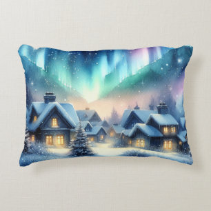 Watercolor Winter Village Snowy Christmas Accent Pillow