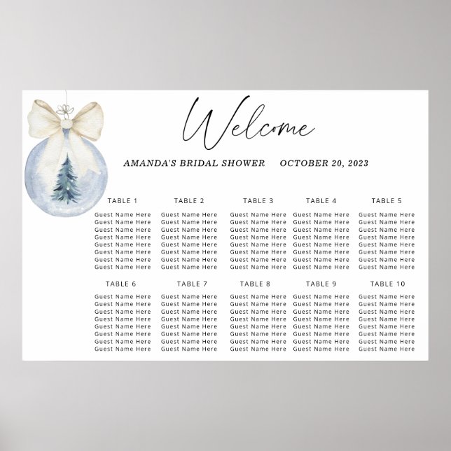 Watercolor winter wedding seating chart (Front)