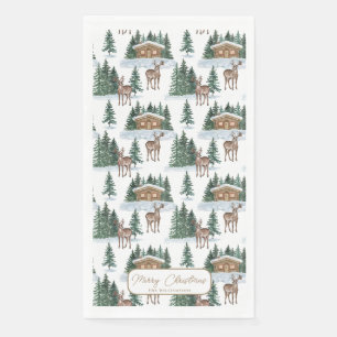 Watercolor Winter Wonderland Rustic Barn Christmas Napkin